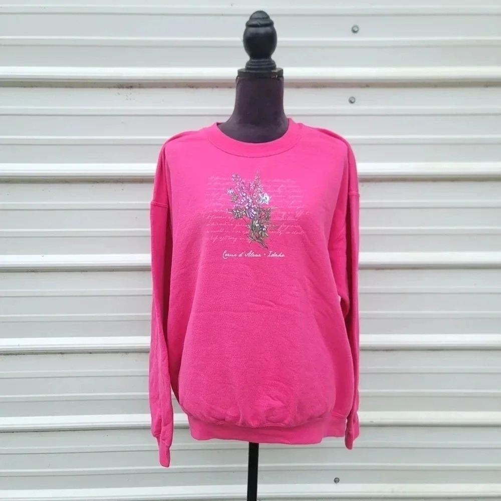Coeur d 'Alene Idaho Women's Pink Long Sleeve Pull Over Shirt Sweatshirt Sz L